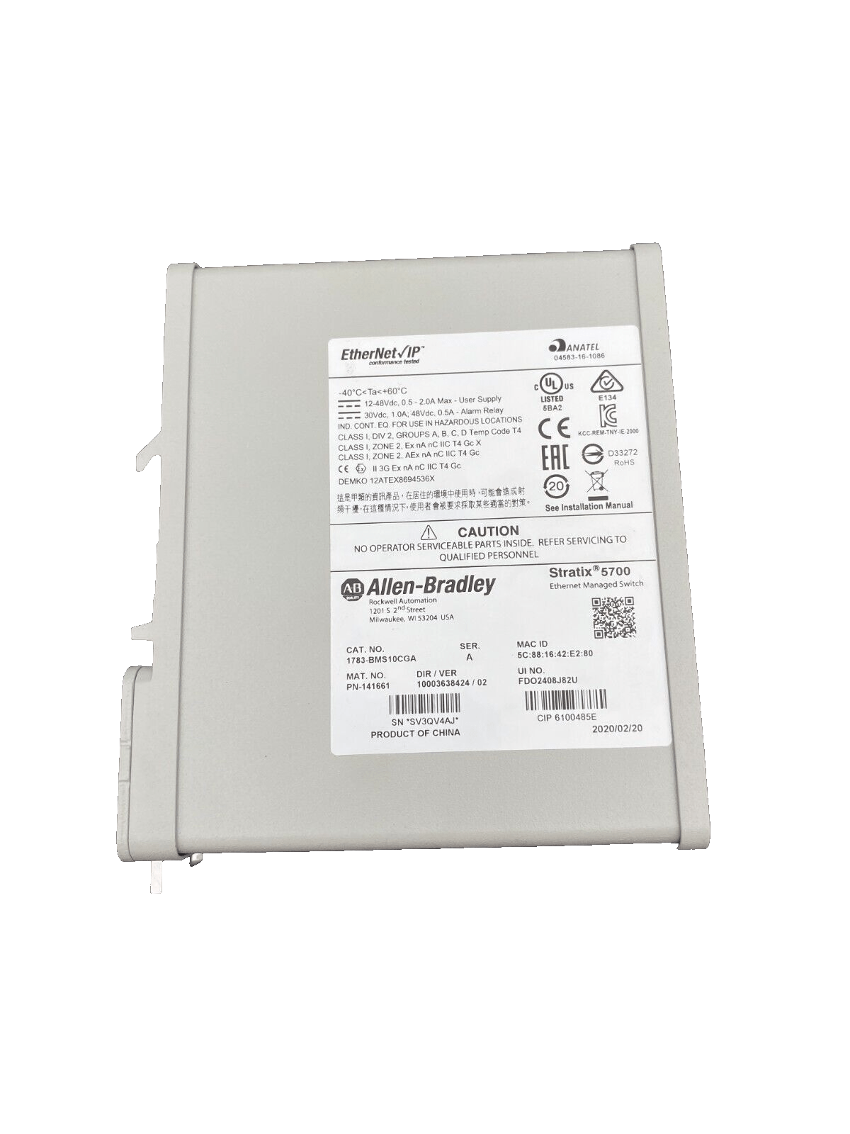 Allen Bradley 1783 - BMS10CGA ALLEN - BRADLEY STRATIX 5700 MANAGED ETHERNET SWITCH - KLR Automation