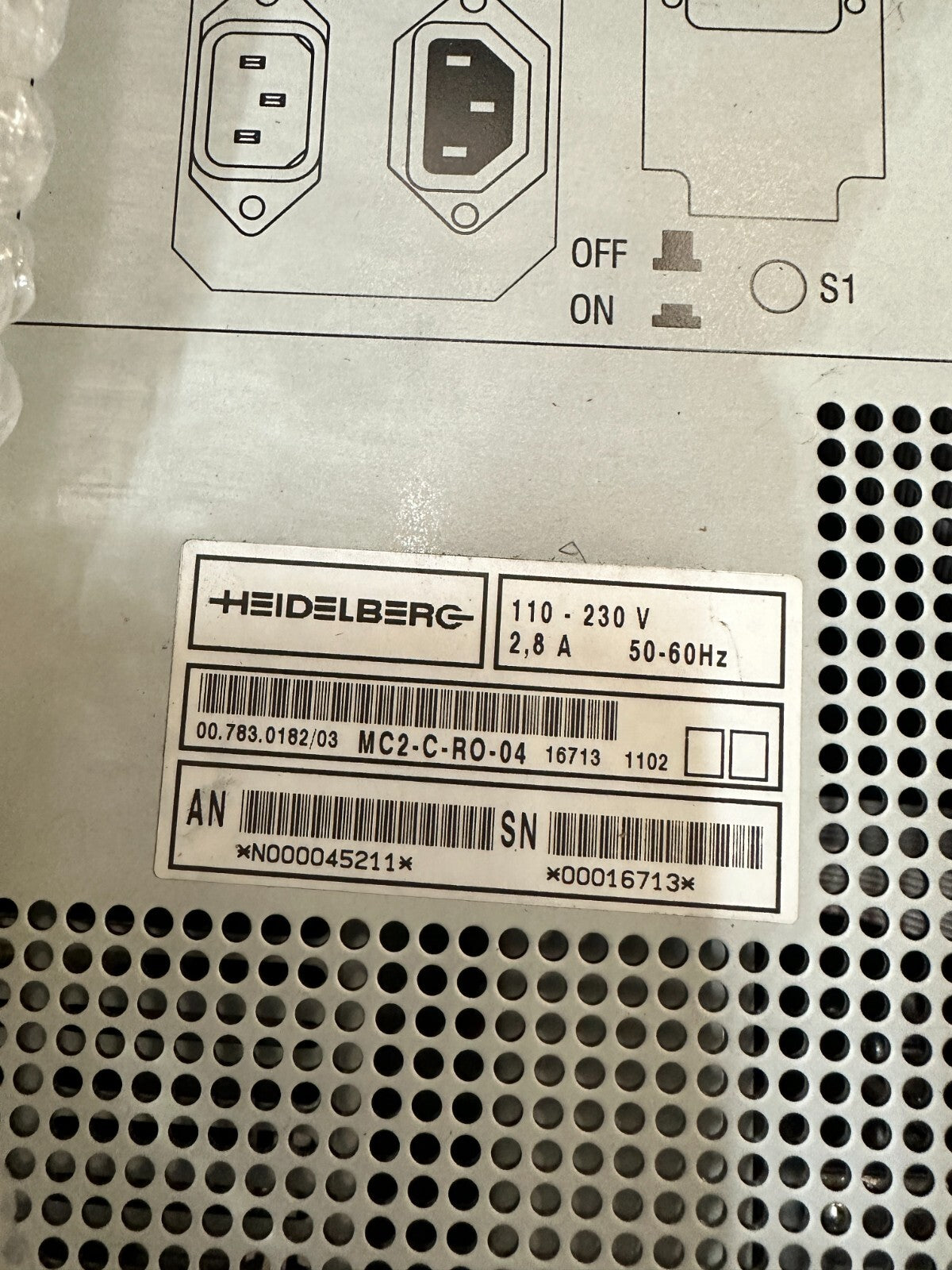 HEIDELBERG CONTROL STATION 110-230V 2.8A 50-60Hz 00.783.0182/03 MC2-C-RO-04
