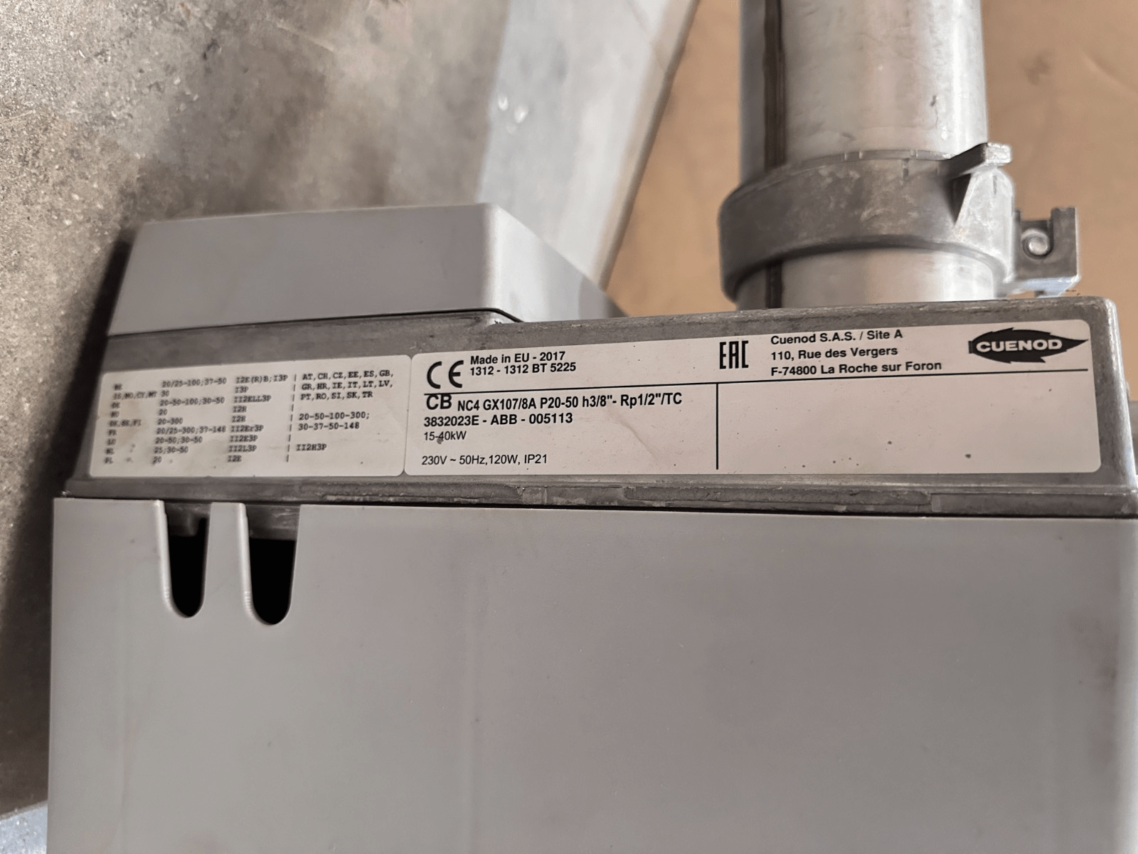 CUENOD NC4 GX107/8A P20 - 50 H3/8" RP1/2"/TC 3832023E - ABB - 005113015 - 40kW BRULEUR - KLR Automation