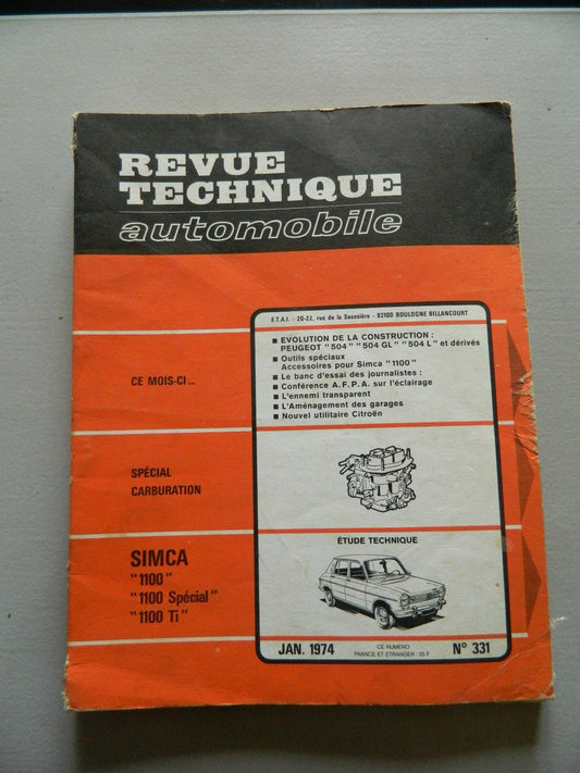 RTA revue technique automobile comme neuf n 331 SIMCA 1100 - 1100 spécial - TI - KLR Automation