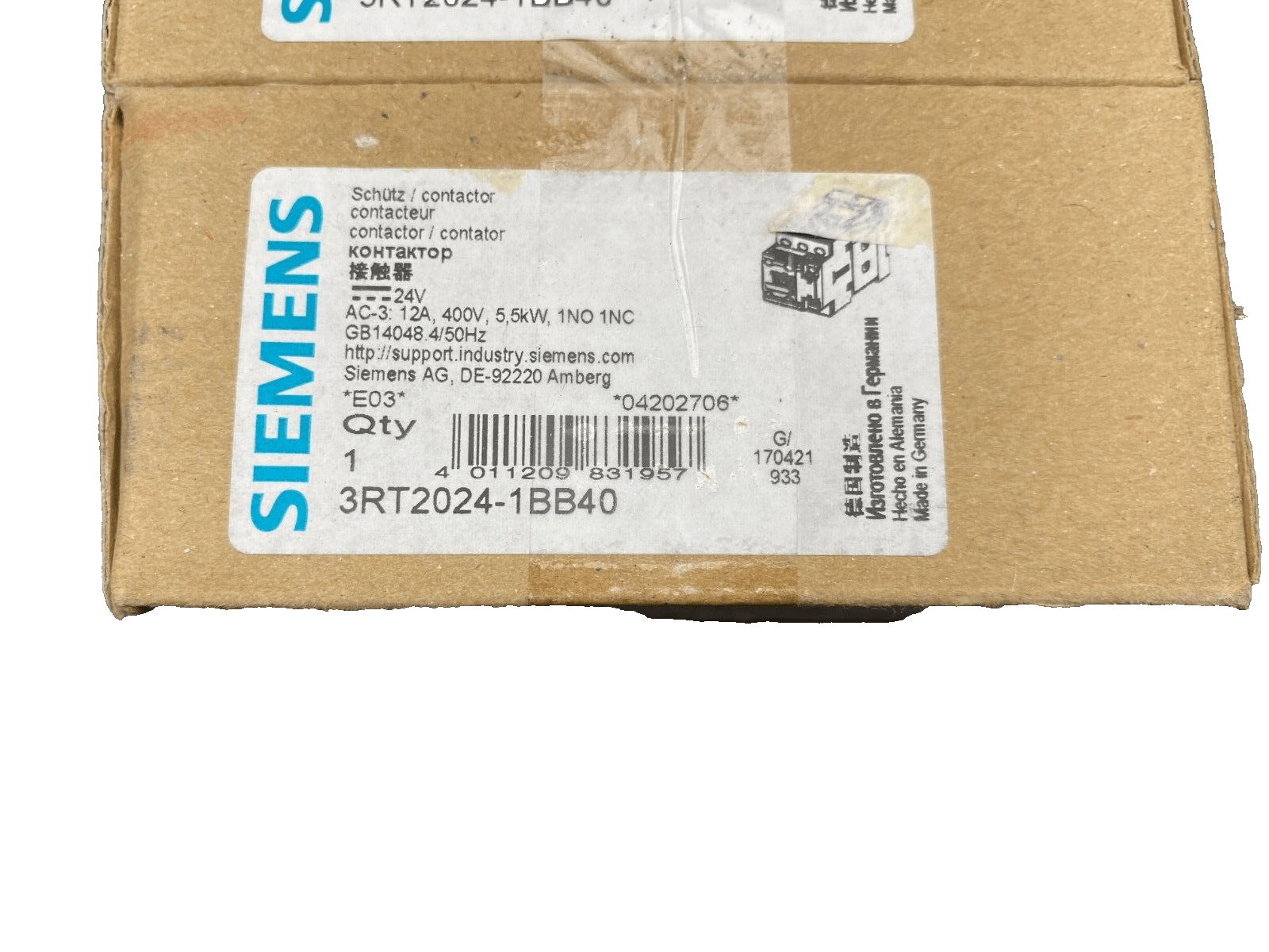 SIEMENS SIRIUS 3RT2024 - 1BB40 CONTACTEUR 24V 12A x 3 pc - KLR Automation