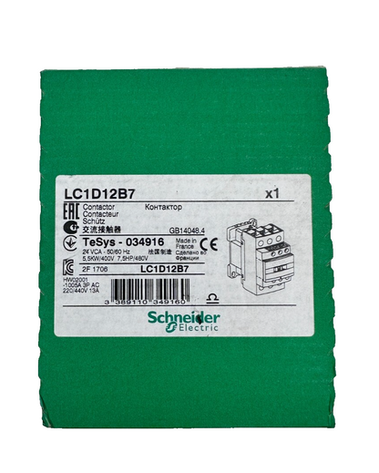 SCHNEIDER ELECTRIC LC1D12B7 CONTACTEUR TESYS 034916 24VCA 5.5kW 7.5HP x1pc