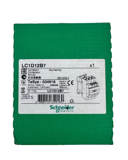 SCHNEIDER ELECTRIC LC1D12B7 CONTACTEUR TESYS 034916 24VCA 5.5kW 7.5HP x1pc