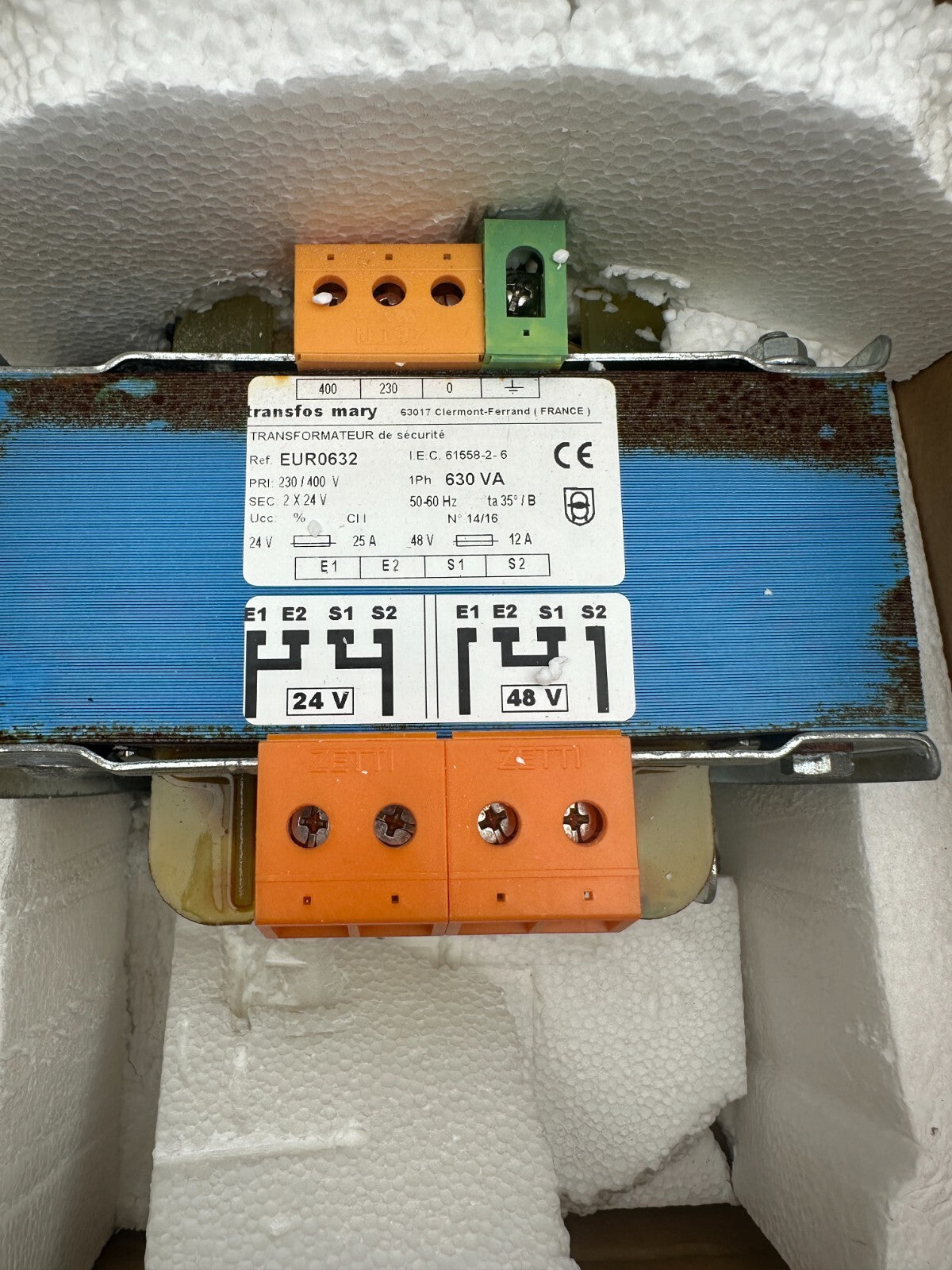 MARY S03Q28LV00 EUR 0632 1Ph 630VA 230/400VB TRANSFORMATEUR
