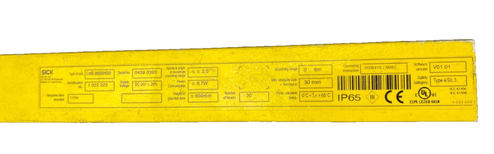SICK C4000 C40E - 0603AH030 1022223 LIGHT CURTAIN RECEIVER - KLR Automation