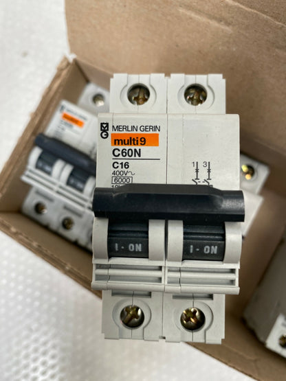 6 pc x Merlin Gerin Schneider multi 9 24202 C60N 2P C 16A 