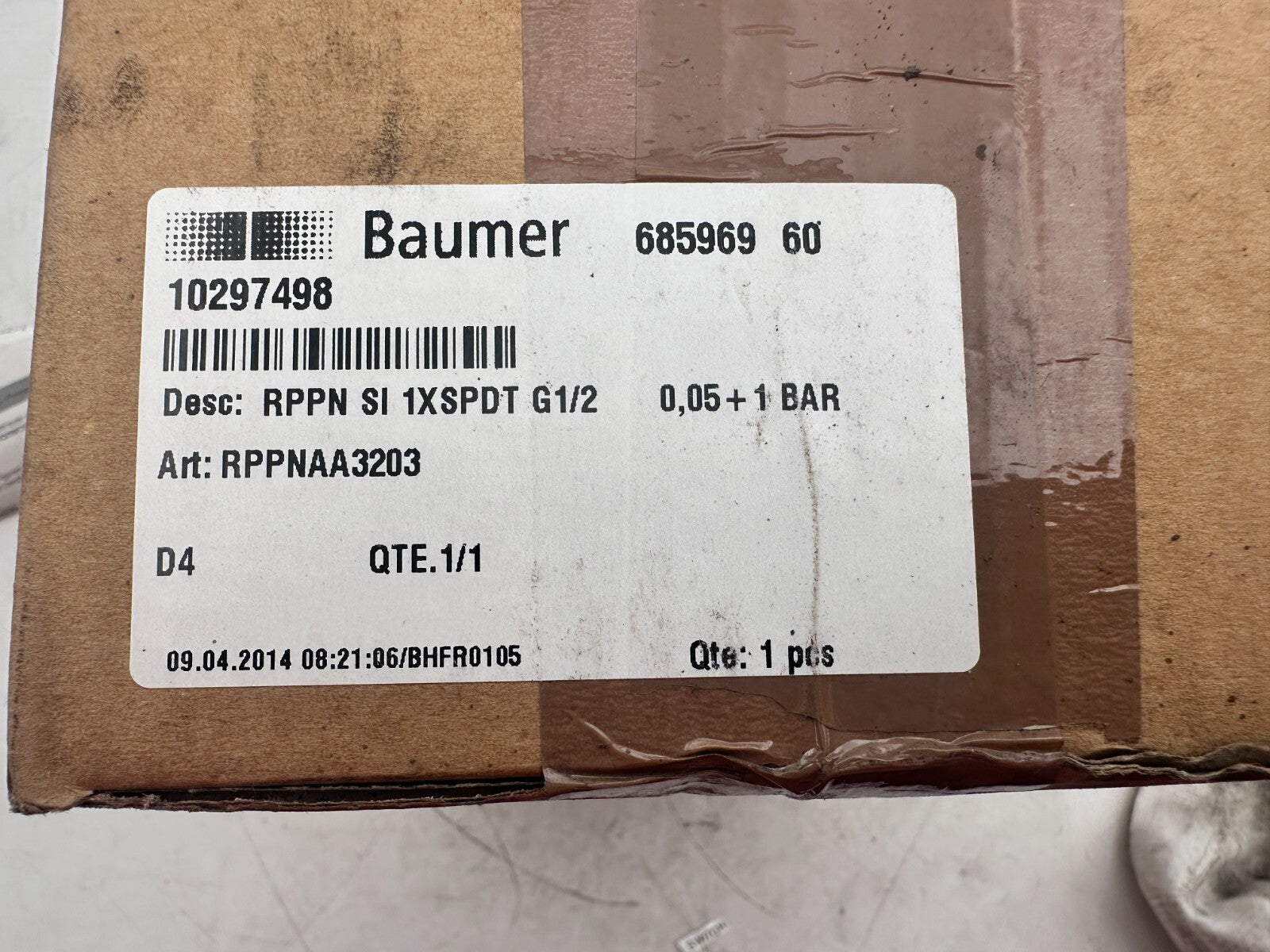 BAUMER BOURDON HAENNI RPPNAA3203 RPPN SI 1XSPDT G1/2 0.5+1 BAR PRESSOSTAT x1pc
