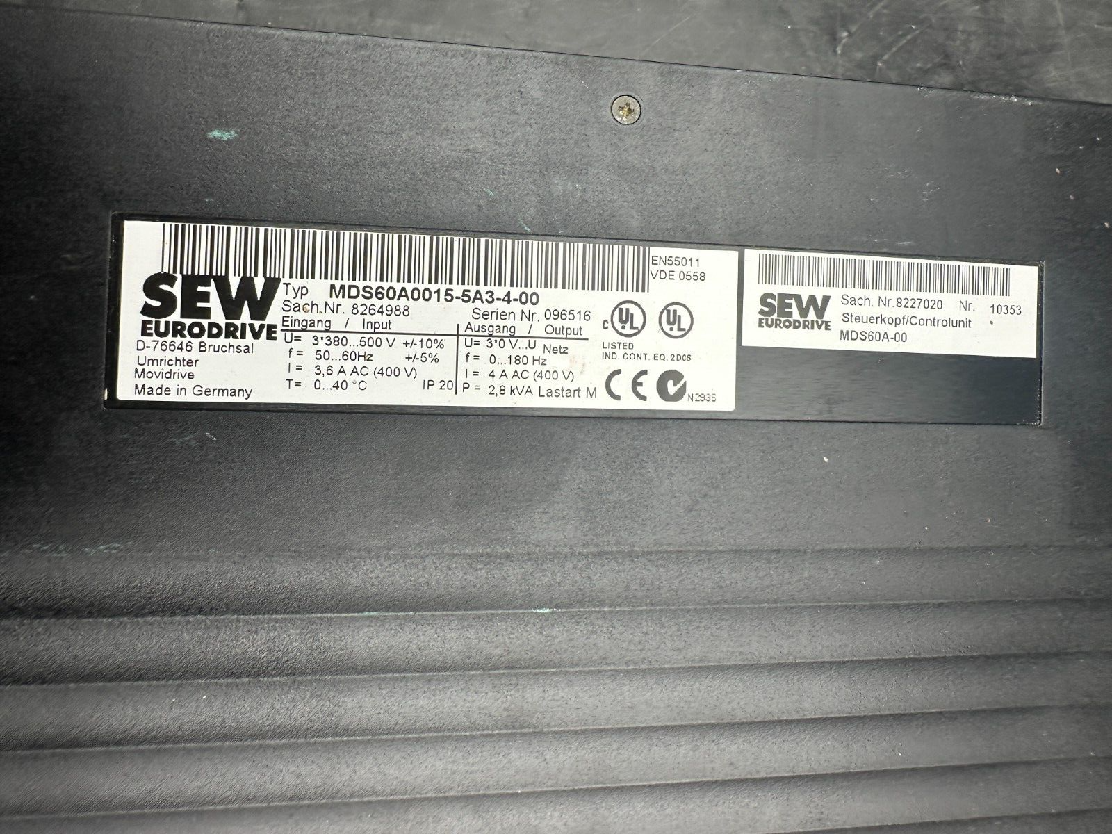 SEW EURODRIVE MDS60A0015-5A3-4-00 8264988 ONDULEUR + DBG11A-01 8226881