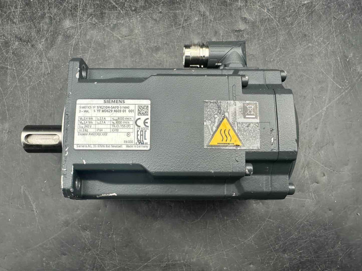 SIEMENS 1FK2104 - 5AF00 - 1MA0 2.4 Nm 2.1A 8000/min SERVOMOTOR - KLR Automation