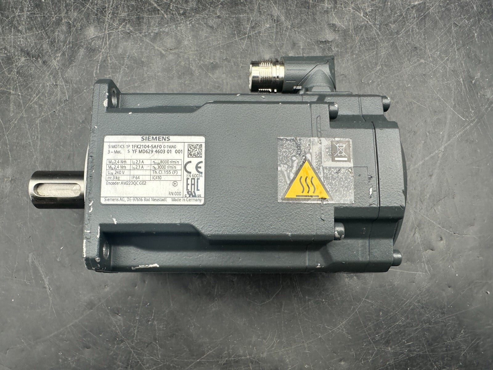 SIEMENS 1FK2104 - 5AF00 - 1MA0 2.4 Nm 2.1A 8000/min SERVOMOTOR - KLR Automation