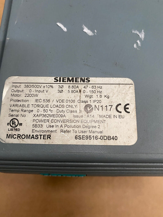 Siemens 6SE9516 - 0DB40 MICROMASTER - KLR Automation