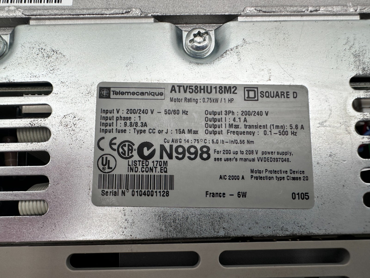 TELEMECANIQUE ATV58HU18M2 ALTIVAR 58 0.75kW 1HP VARIATEUR DE FREQUENCE - KLR Automation