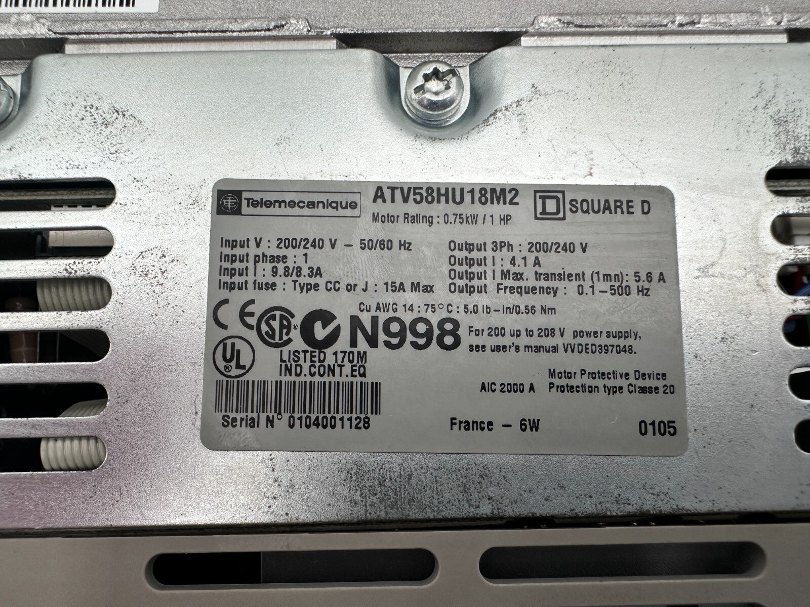 TELEMECANIQUE ATV58HU18M2 ALTIVAR 58 0.75kW 1HP VARIATEUR DE FREQUENCE - KLR Automation