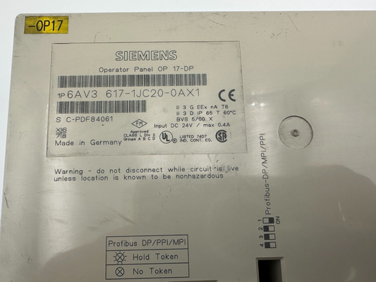 SIEMENS 6AV3617-1JC20-0AX1 OPERATOR PANEL OP 17-DP