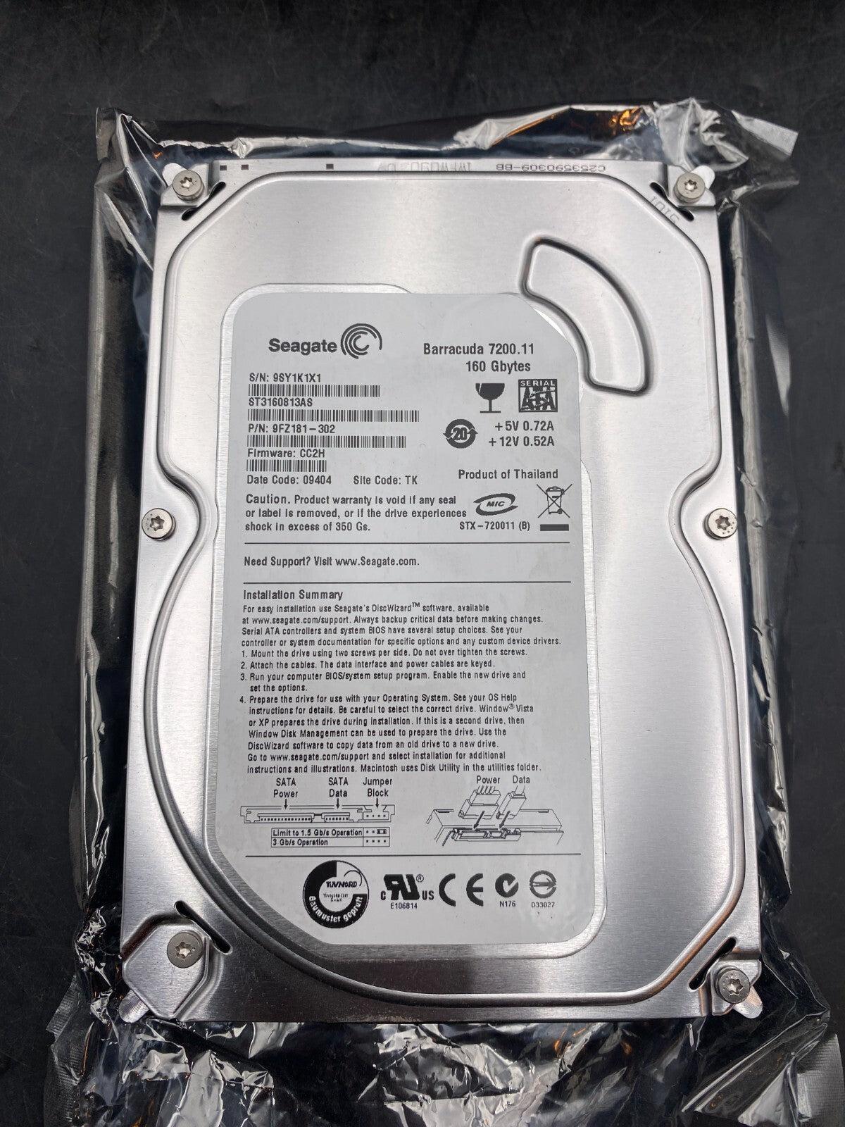 SEAGATE 9FZ181 - 302 BARRACUDA 7200.11 160 GBYTES CC2H - KLR Automation