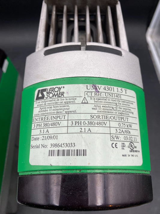 1pc x LEROY SOMER UMV 4301 1.5T UNI1401 3PH 380/480V 3.1A 0.75kW VARIATEUR