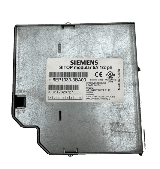 SIEMENS 6EP1333 - 3BA00 SITOP MODULAR 5A 1/2 PH POWER SUPPLY - KLR Automation