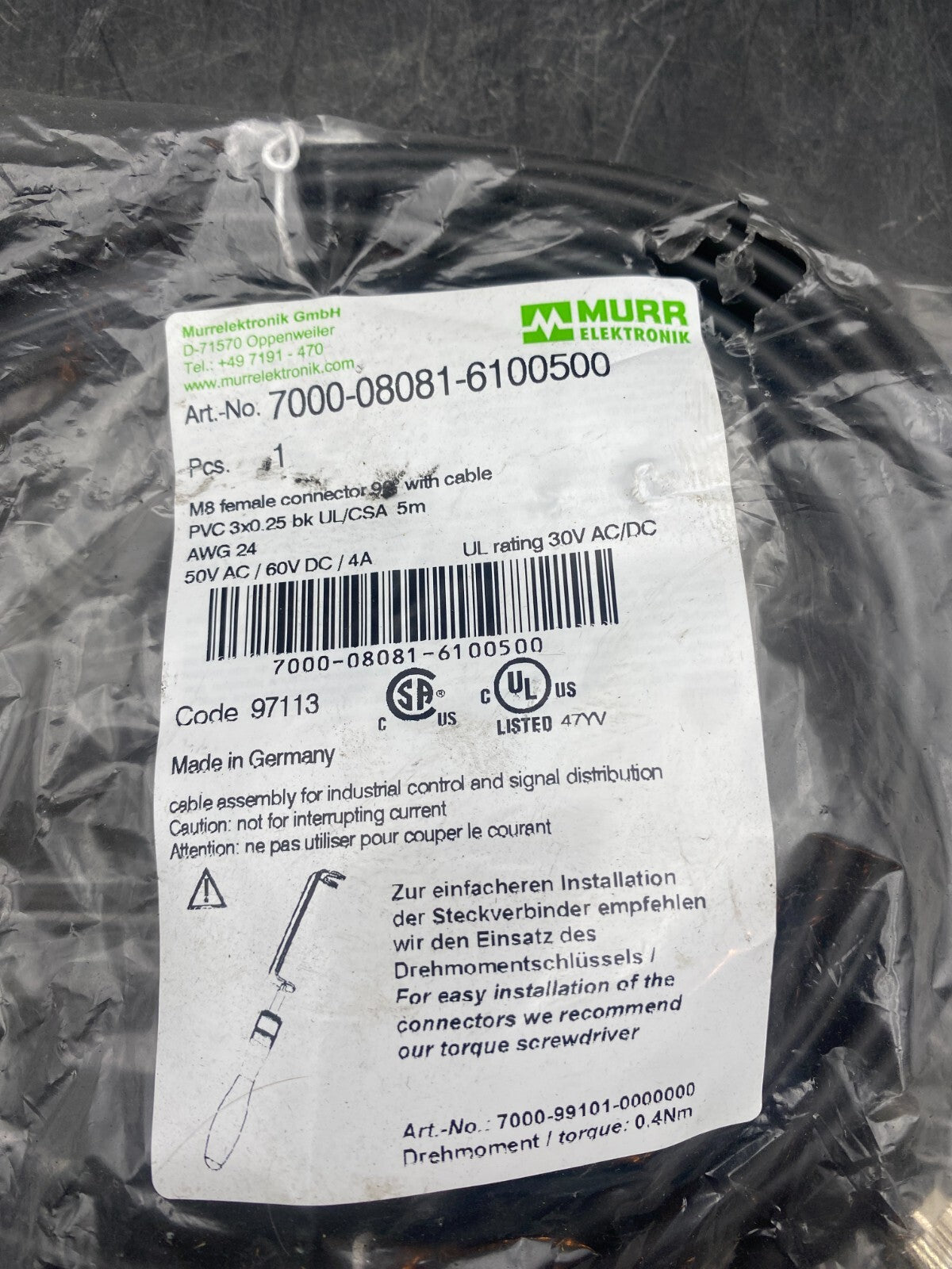 MURR ELEKTRONIC 7000 - 08081 - 6100500 x1pc - KLR Automation