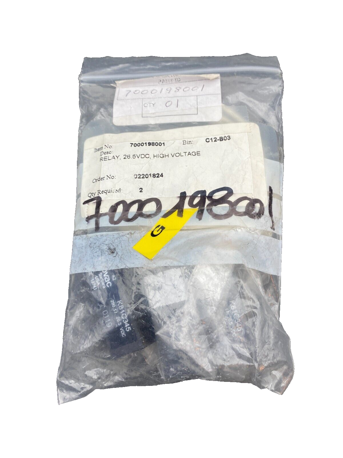 KILOVAC K81C345 290 OHMS 26.5 VDC RELAIS UNIVERSEL x1pc