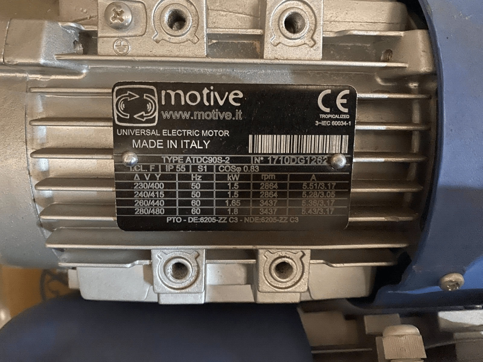 MOTIVE TYPE ATDC90S - 2 1.5kW 230 - 480V 50/60Hz UNIVERSAL ELECTRIC MOTOR x1pc - KLR Automation