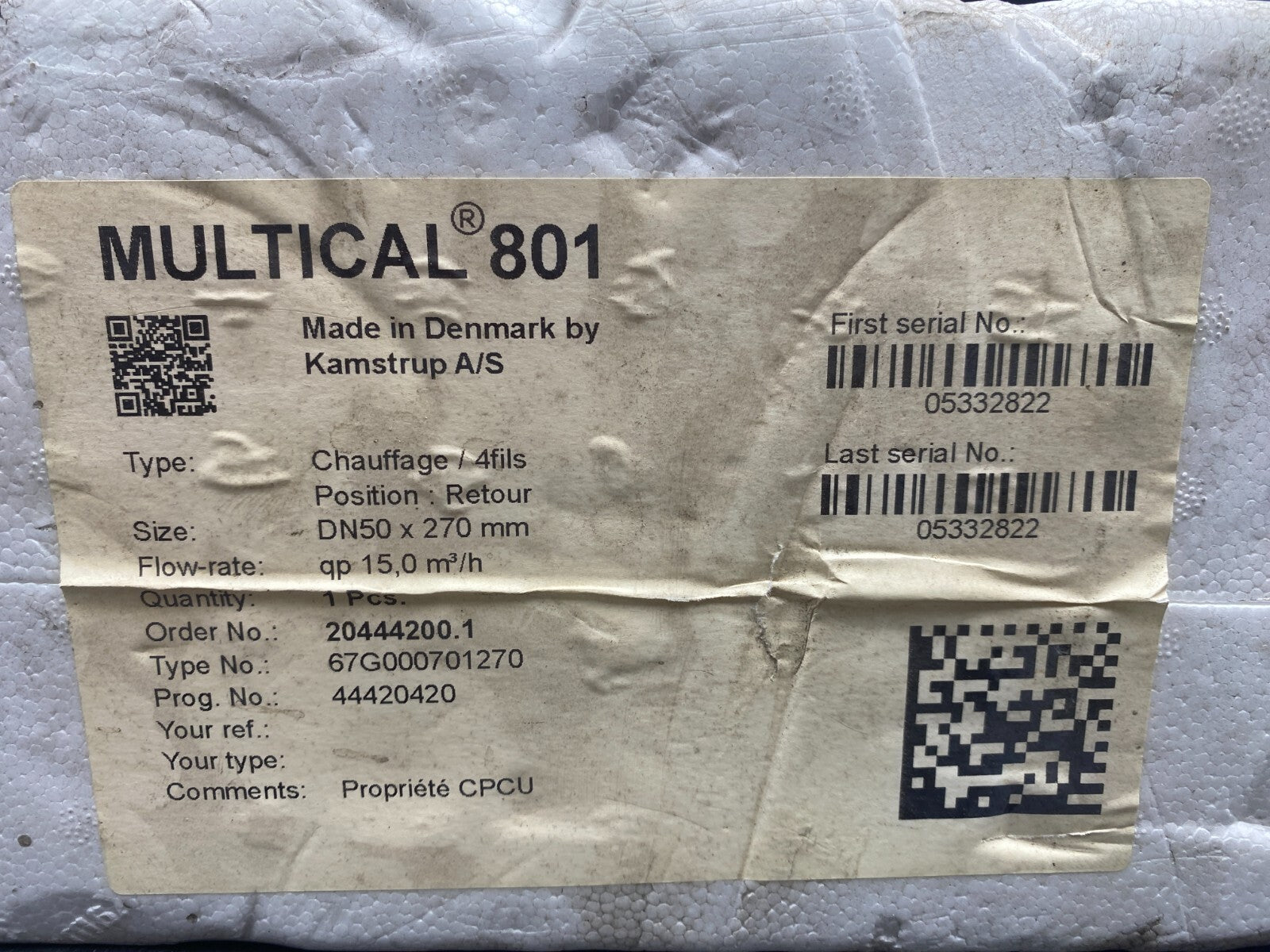 KAMSTRUP MULTICAL 801 67G000701270 DN50 x 270mm CHAUFFAGE 4 FILS