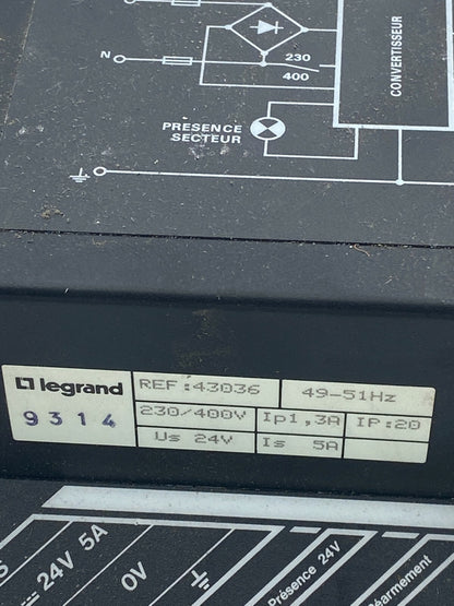 43036 - LEGRAND - 43036 / Alimentation stabilisée 400V 24VDC 5A 