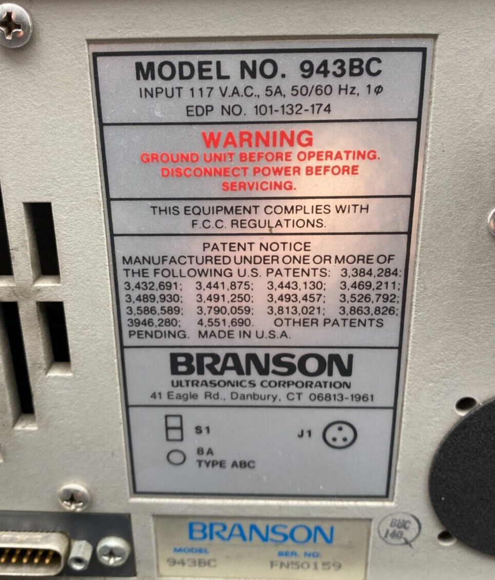 BRANSON 940BC 943BC AMPLITUDE CONTROL 117 VAC 5A 50/60Hz