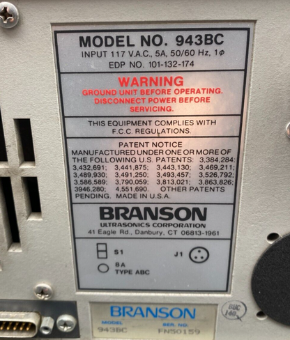 BRANSON 940BC 943BC AMPLITUDE CONTROL 117 VAC 5A 50/60Hz