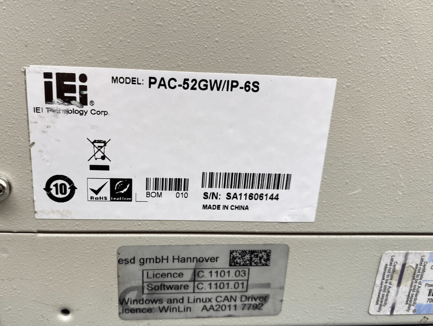 IEI PAC - 52GW/IP - 6S + DE LA RUE 4002110002 AVEC WINDOWS XP PRO SOFTWARE - KLR Automation