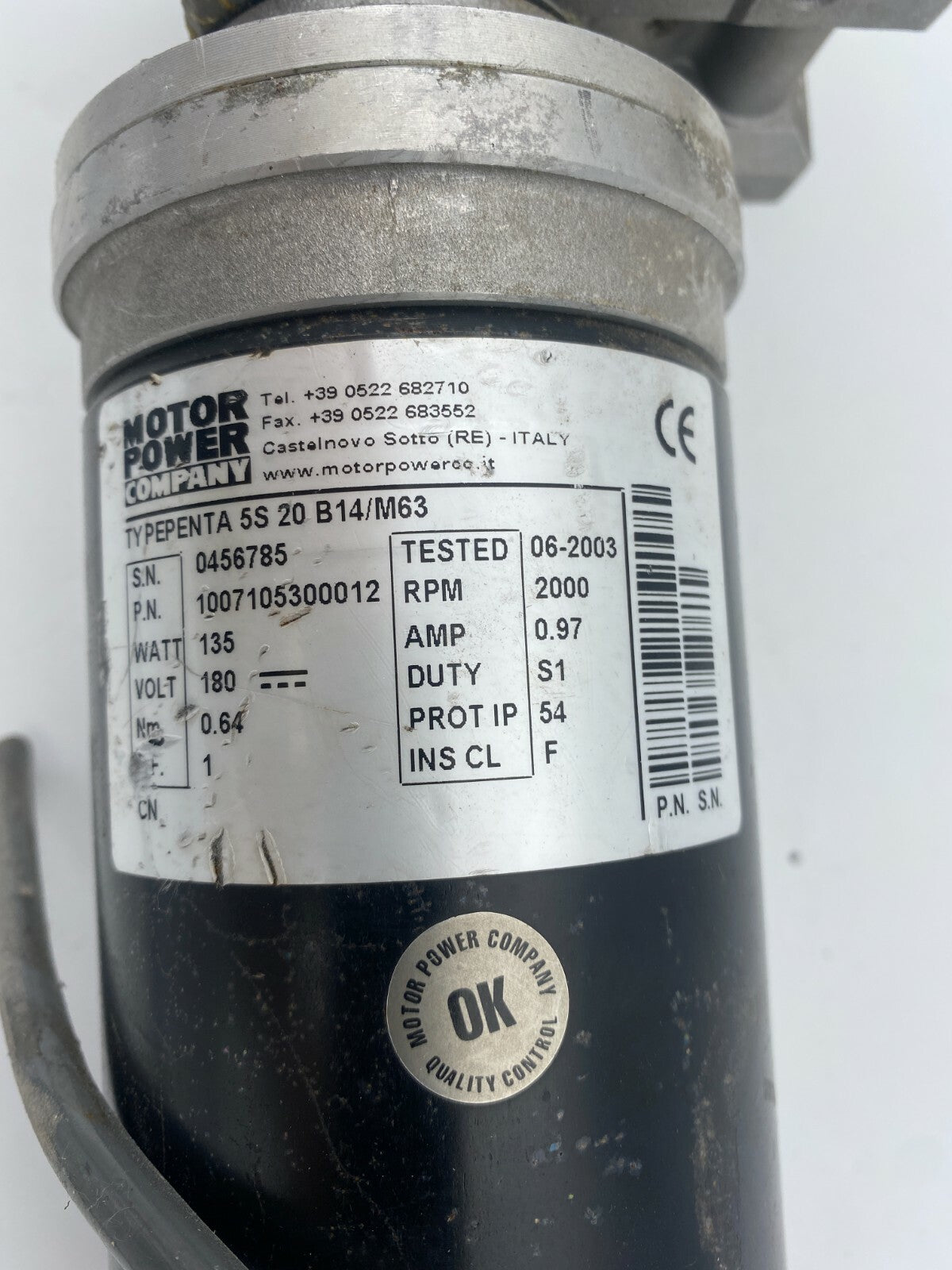 Motor Power Company Penta 5S 20 B14/M63 Drive Motor + Ghirri MV30 2FP - KLR Automation