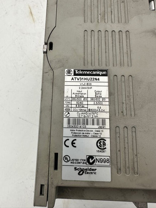 1pc x TELEMECANIQUE ALTIVAR 31 SPEED VARIATOR ATV31HU22N4 V1.2.IE03 2.2 KW/3HP - KLR Automation