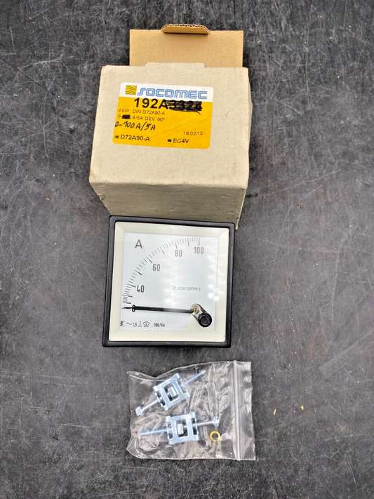 SOCOMEC 192A AMPEREMETRE DIN D72A90-A 0-100A/5A DEV. 90D