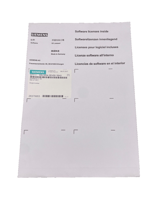 SIEMENS 6SL3054 - 3EH00 - 1BA0 SINGLE LICENSE SW 4.7 HF3 SINAMICS G 130 - KLR Automation
