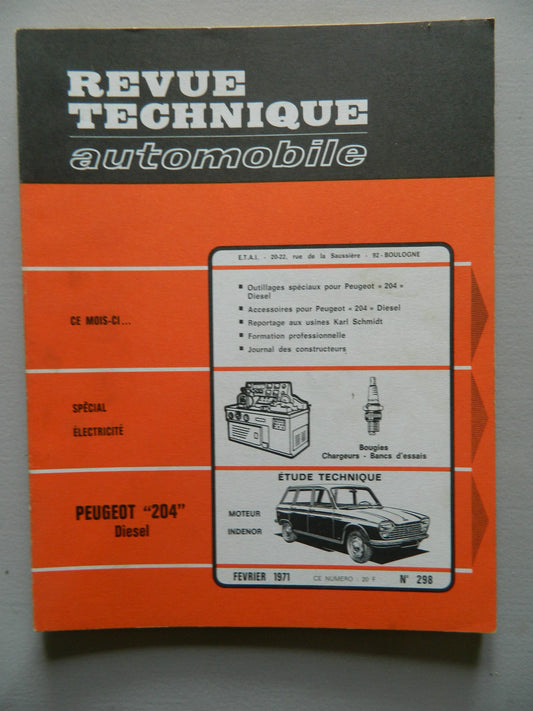RTA revue technique automobile comme neuf  n 298 Peugeot 204 diésel