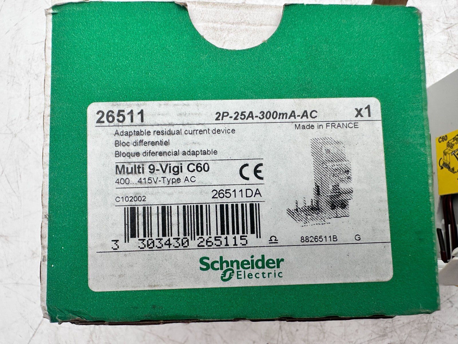 SCHNEIDER ELECTRIC 26511 MULTI 9 VIGI C60 2P - 25A - 300mA - AC BLOC DIFFERENTIEL - KLR Automation