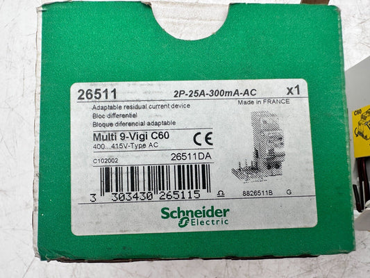 SCHNEIDER ELECTRIC 26511 MULTI 9 VIGI C60 2P - 25A - 300mA - AC BLOC DIFFERENTIEL - KLR Automation