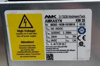 AMK AMKASYN KW 20 AVEC KW-R03 20kVA VERSION 03.25 SERVO DRIVE