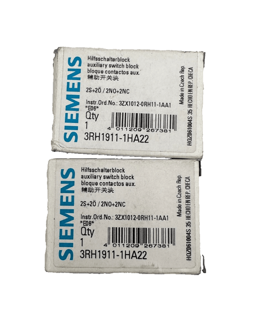 SIEMENS 3RH1911 - 1HA22 AUXILIARY SWITCH BLOCK x2pc - KLR Automation