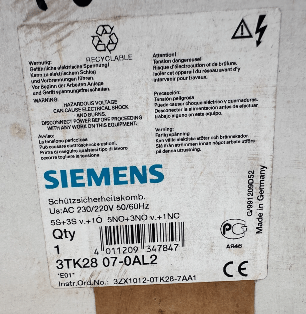 SIEMENS 3TK2807 - 0AL2 RELAIS DE SECURITE - KLR Automation
