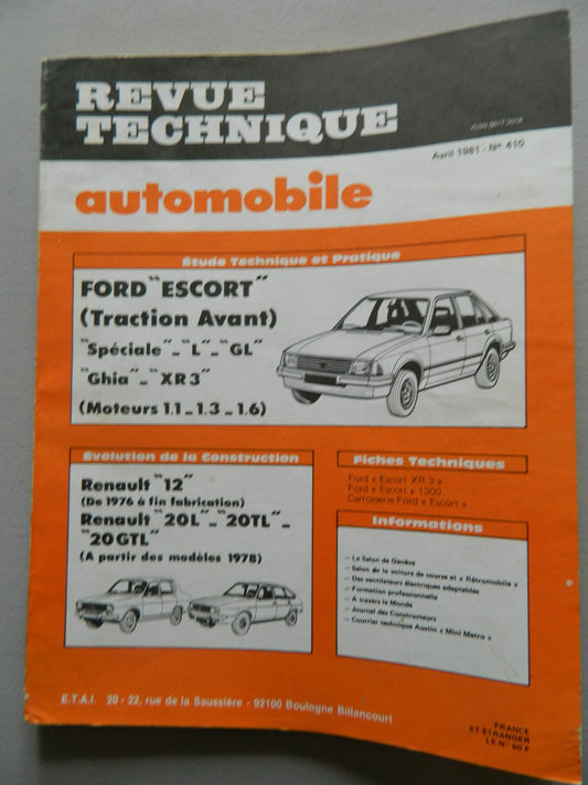 RTA revue technique automobile comme neuf n410 ford escort spécial L GL GHIA XR3 - KLR Automation