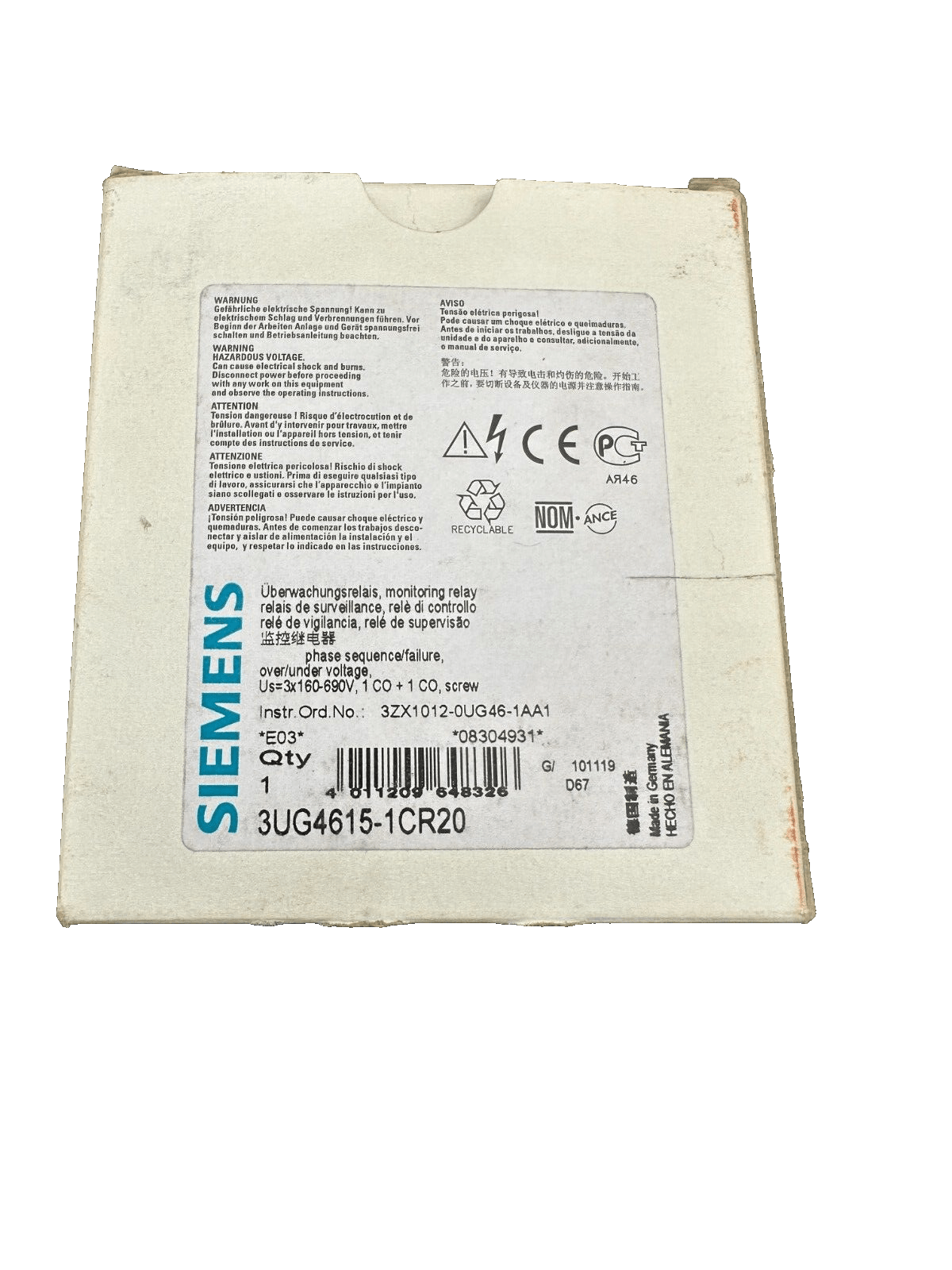 SIEMENS 3UG4615 - 1CR20 RELAIS DE SURVEILLANCE - KLR Automation