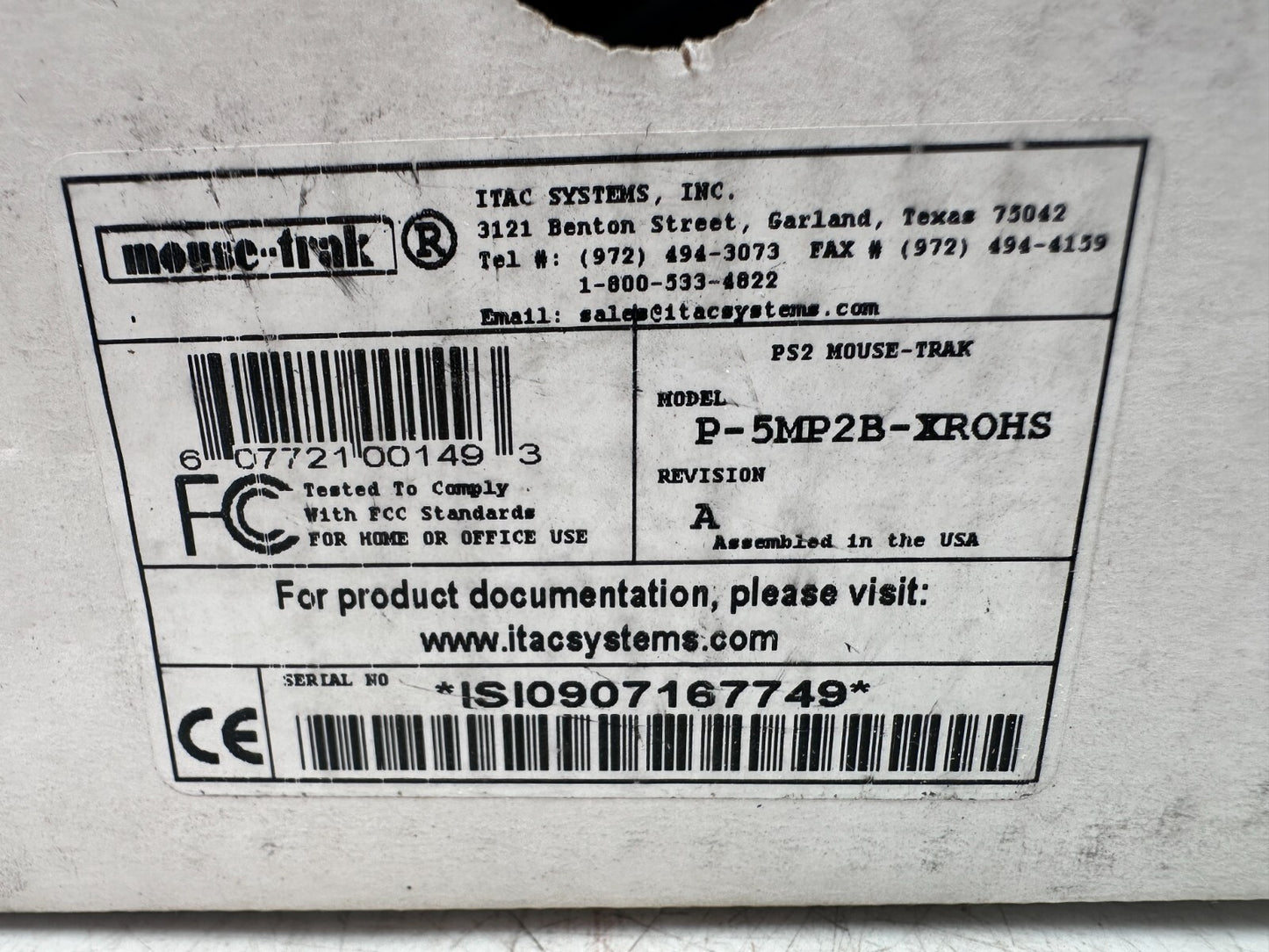 ITAC SYSTEMS P - 5MP2B - XROHS REV A PS2 MOUSE TRAK - KLR Automation