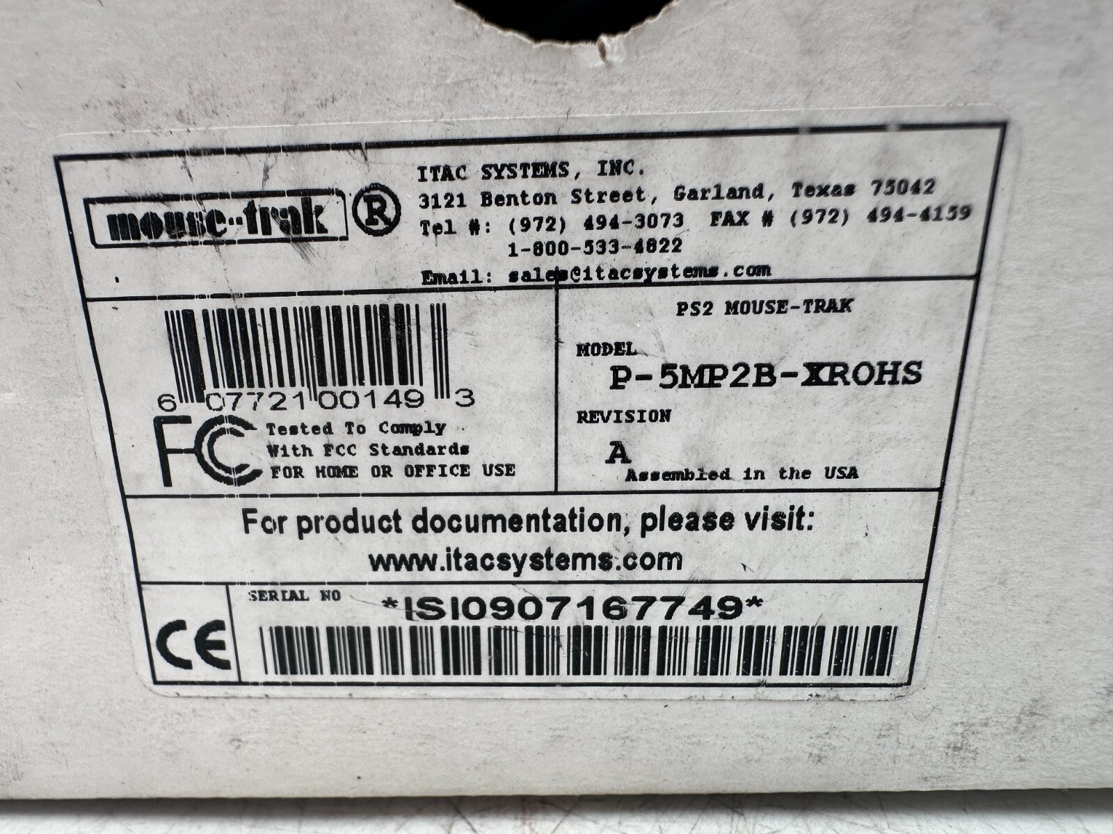 ITAC SYSTEMS P - 5MP2B - XROHS REV A PS2 MOUSE TRAK - KLR Automation