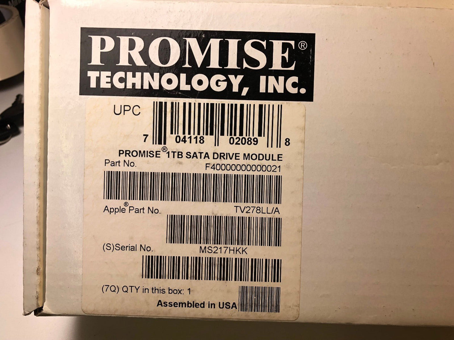 NEW PROMISE TECHNOLOGY Apple 1tb Sata TV278LL/A hot - swap - SATA 3Gb/s - 7200rpm - KLR Automation