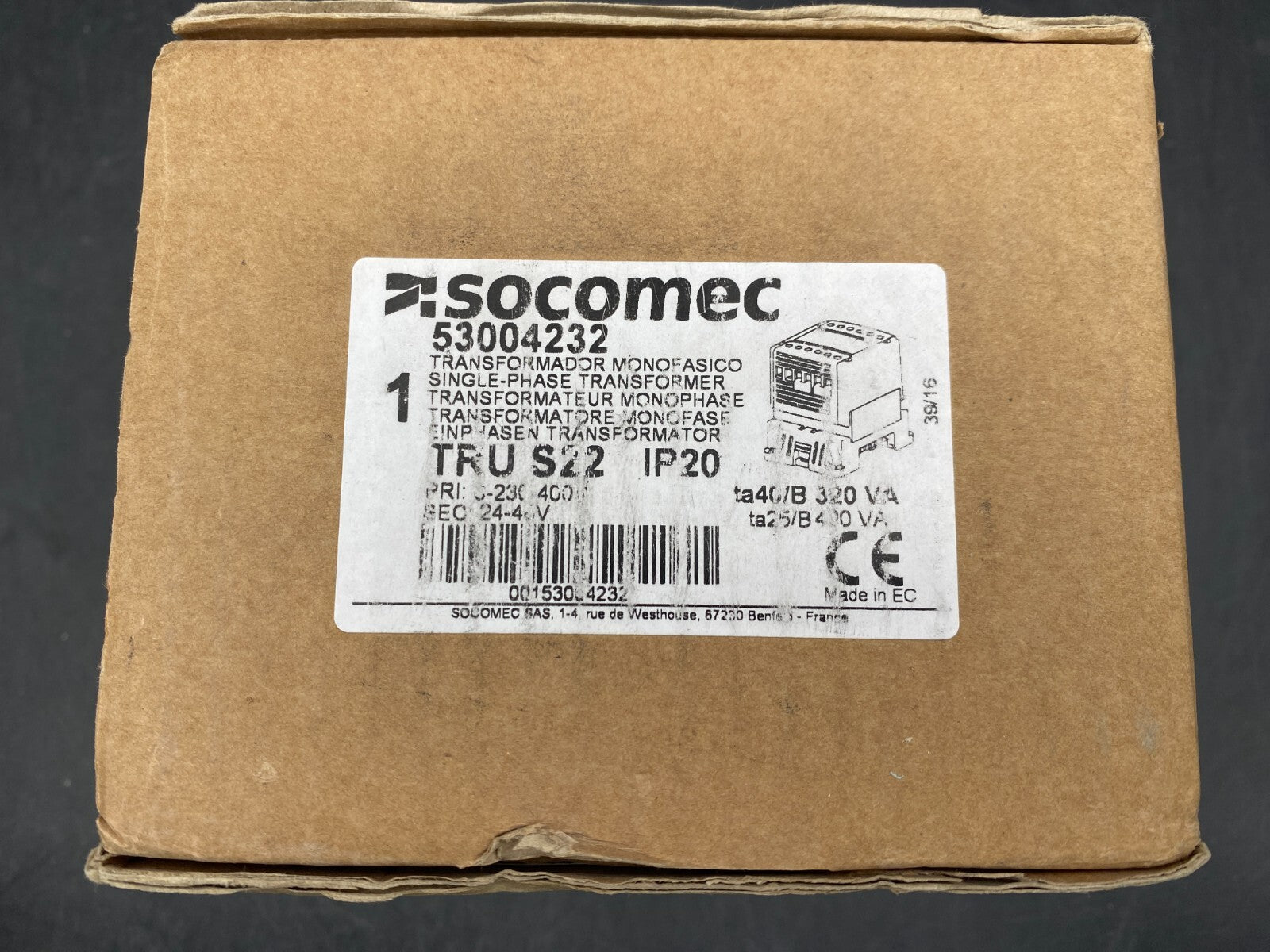 SOCOMEC 53004232 SINGLE PHASE TRANSFORMER TRU S22 - KLR Automation