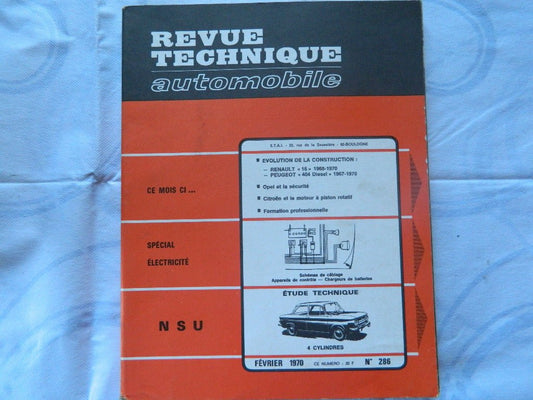 RTA revue technique automobile etat comme neuf NSU 4 cylindres n 286 - KLR Automation
