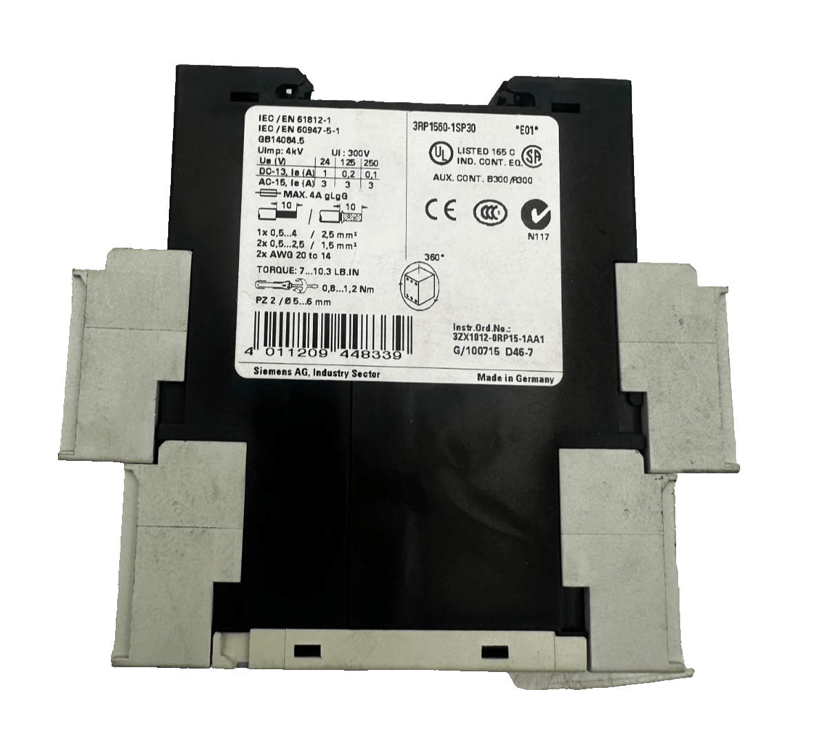 SIEMENS 3RP1560 - 1SP30 SIRIUS TIME RELAY - KLR Automation