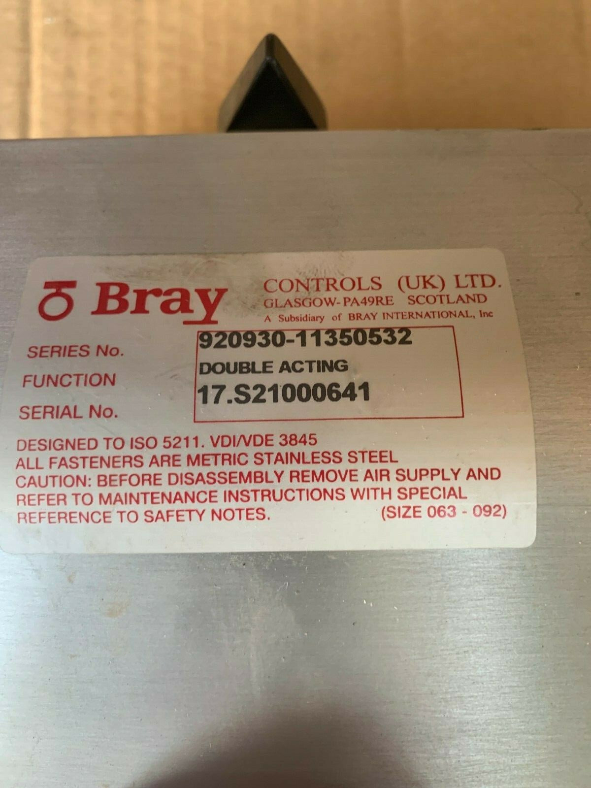 Bray Controls Double Acting 920930-11350532 Pneumatic Actuator Valve serie 92/93