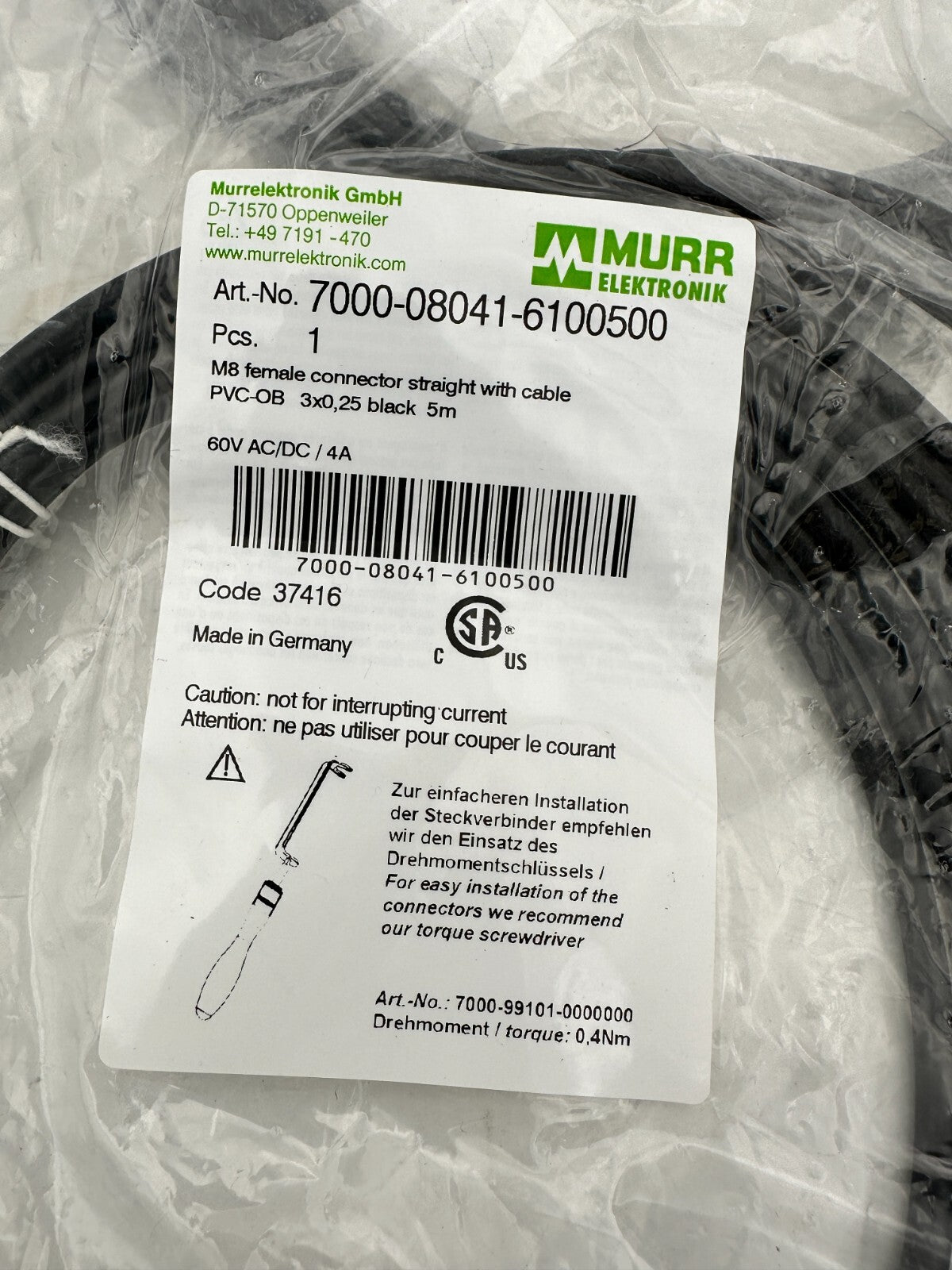 8 pc x MURRELEKTRONIK 7000-08041-6100500 M8 FEMALE CONNECTOR STRAIGHT WITH CABLE