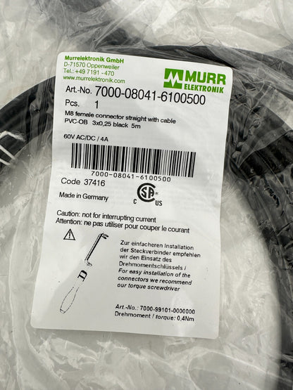 8 pc x MURRELEKTRONIK 7000-08041-6100500 M8 FEMALE CONNECTOR STRAIGHT WITH CABLE